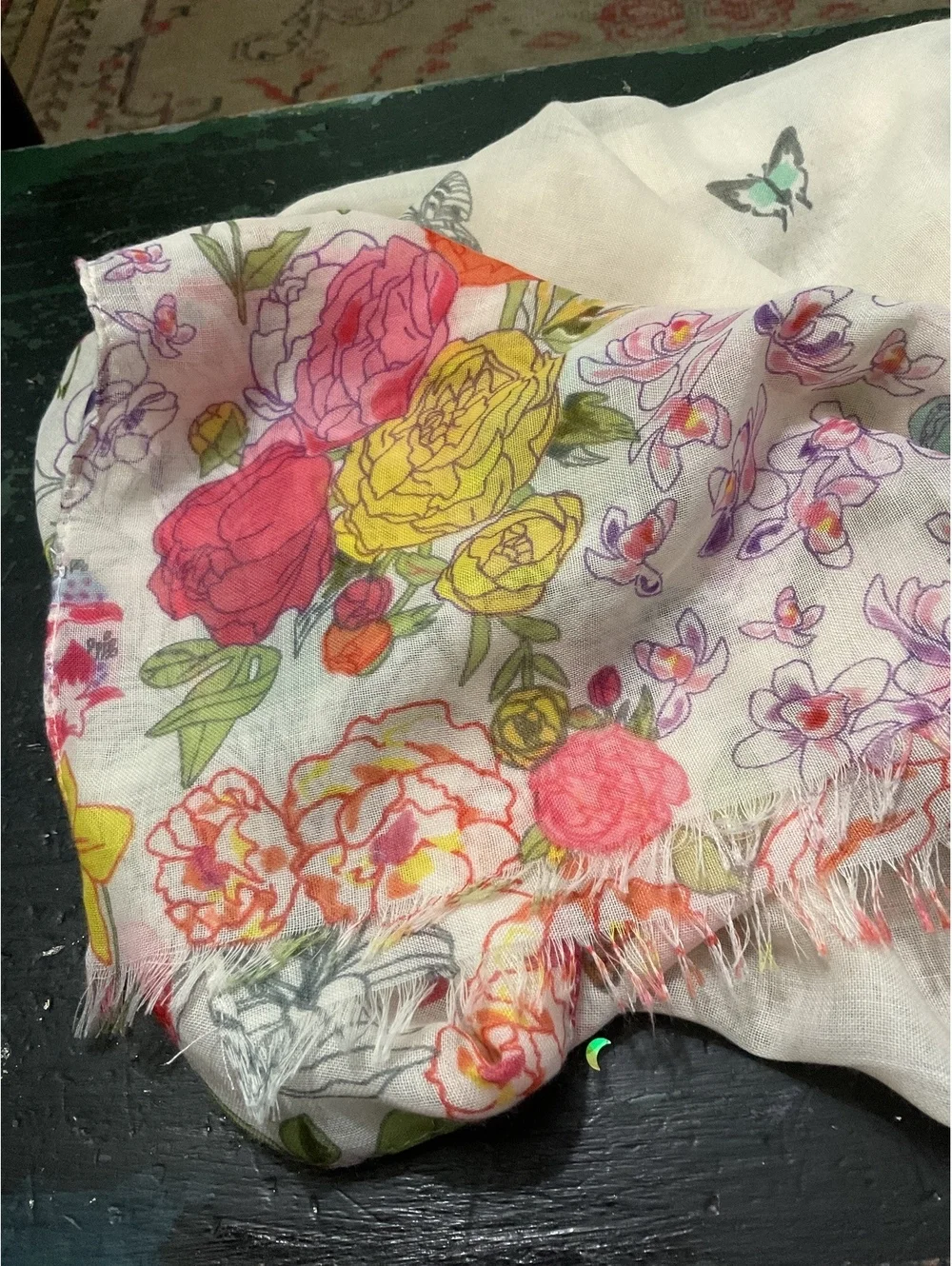 Lightweight Floral and Butterfly Print Shaw/Wrap
